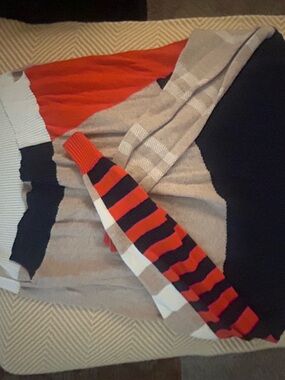 Striped Colorblock Knit Sweater - Red, Navy, Beige